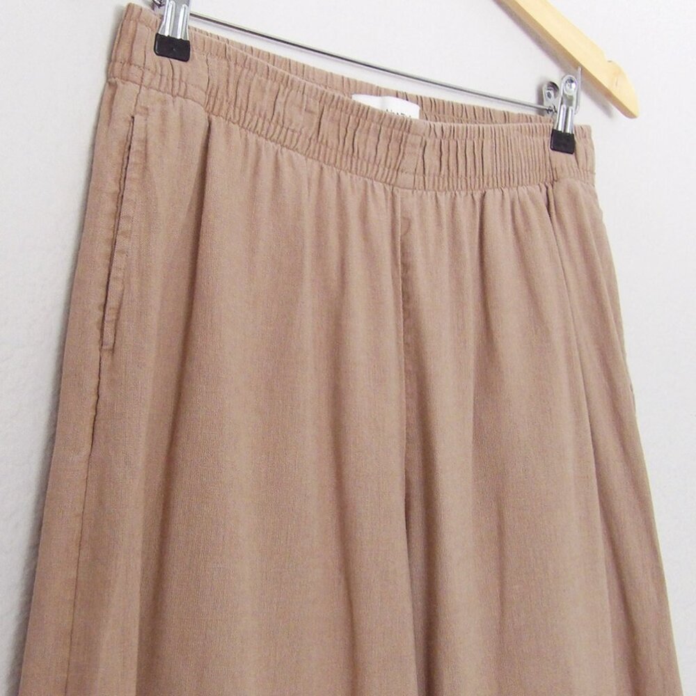 Abercrombie & Fitch Linen Cotton Wide Leg Crop Pull On Pants M Camel Tan Comfy - Picture 6 of 11